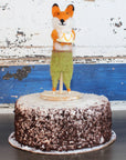LIMITED QUANTITY Felted Wool Fox in Green Pants Happy Birthday Cake Topper