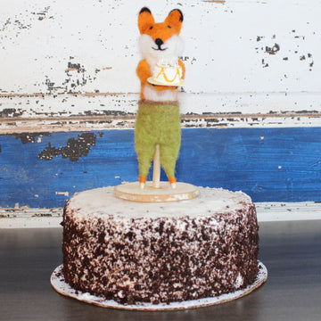 LIMITED QUANTITY Felted Wool Fox in Green Pants Happy Birthday Cake Topper