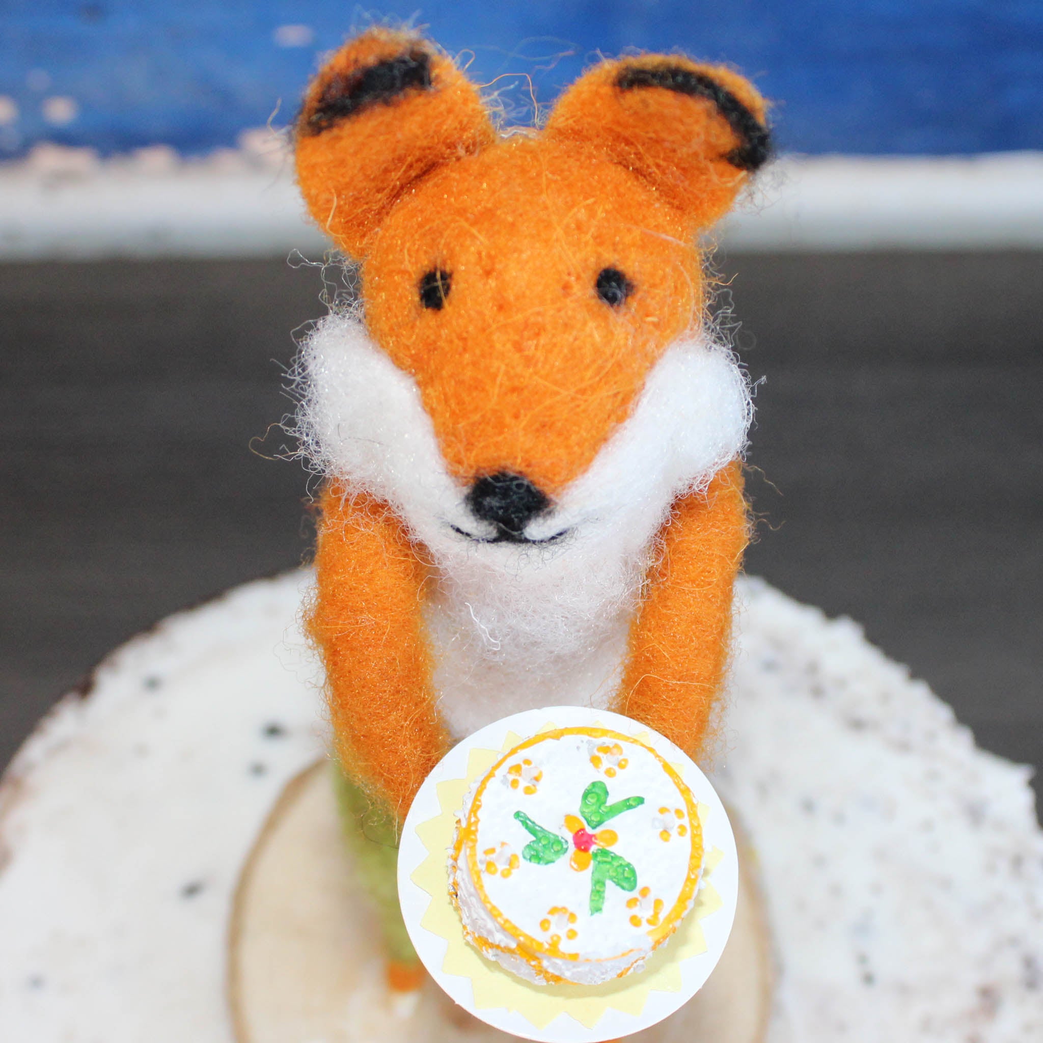 LIMITED QUANTITY Felted Wool Fox in Green Pants Happy Birthday Cake Topper