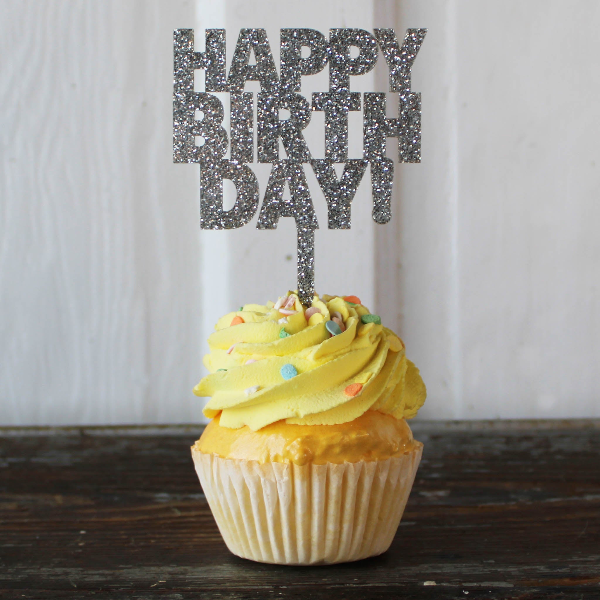 Happy Birthday Glitter Acrylic Cake Topper