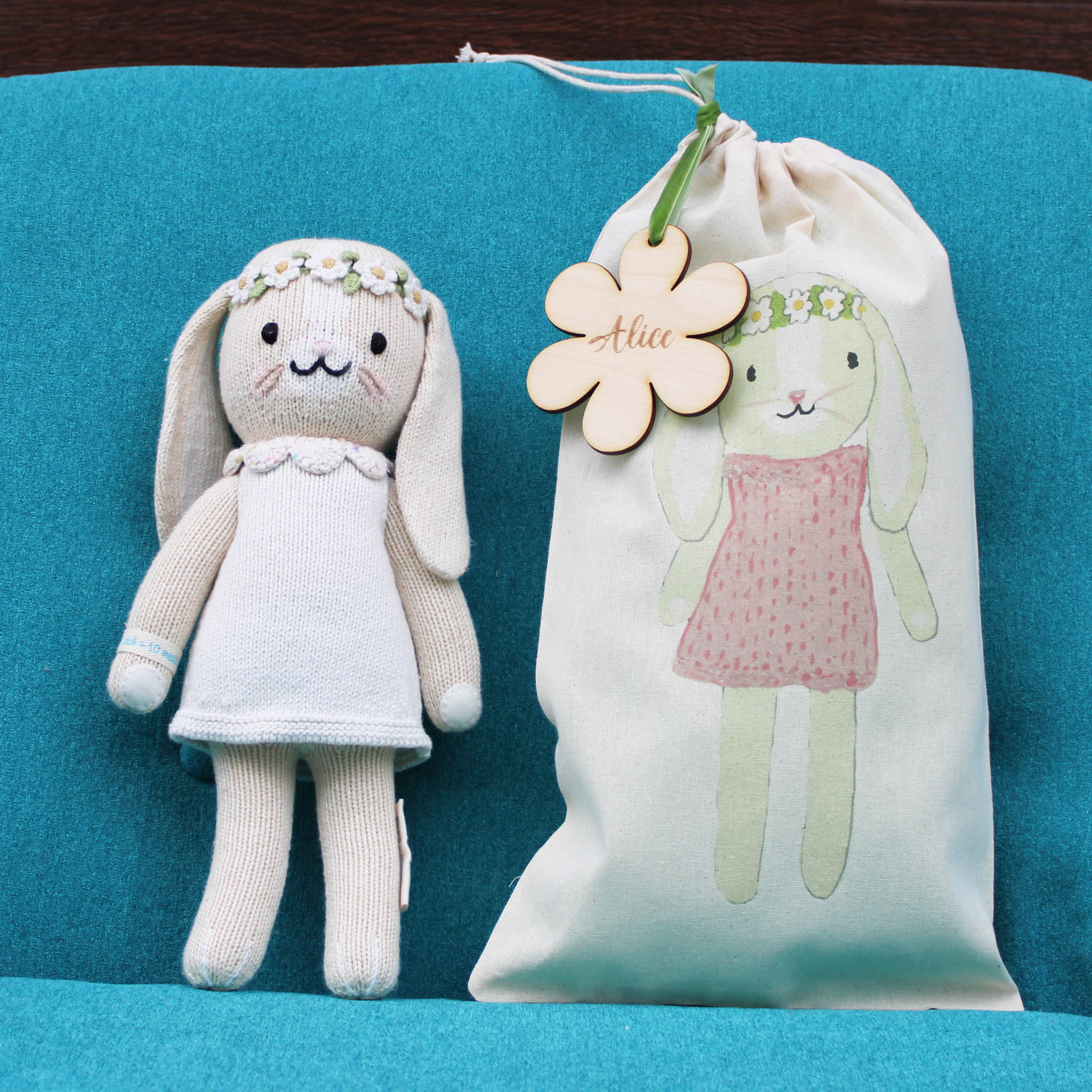 Hannah The Bunny- Hand Knit Cuddle + Kind Doll with Personalized Bag