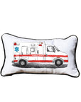 First Responder Ambulance Personalized Lumbar White Pillow with Black Piping