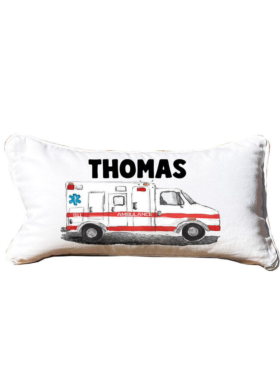 First Responder Ambulance Personalized Lumbar White Pillow
