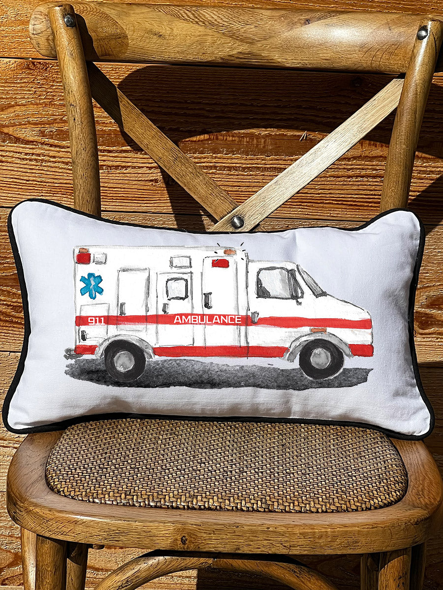 First Responder Ambulance Personalized Lumbar White Pillow