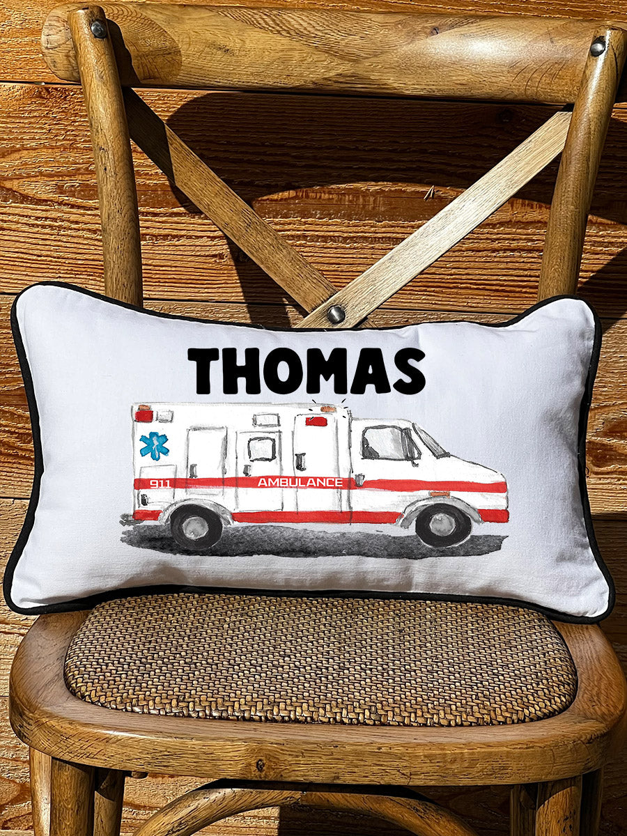First Responder Ambulance Personalized Lumbar White Pillow