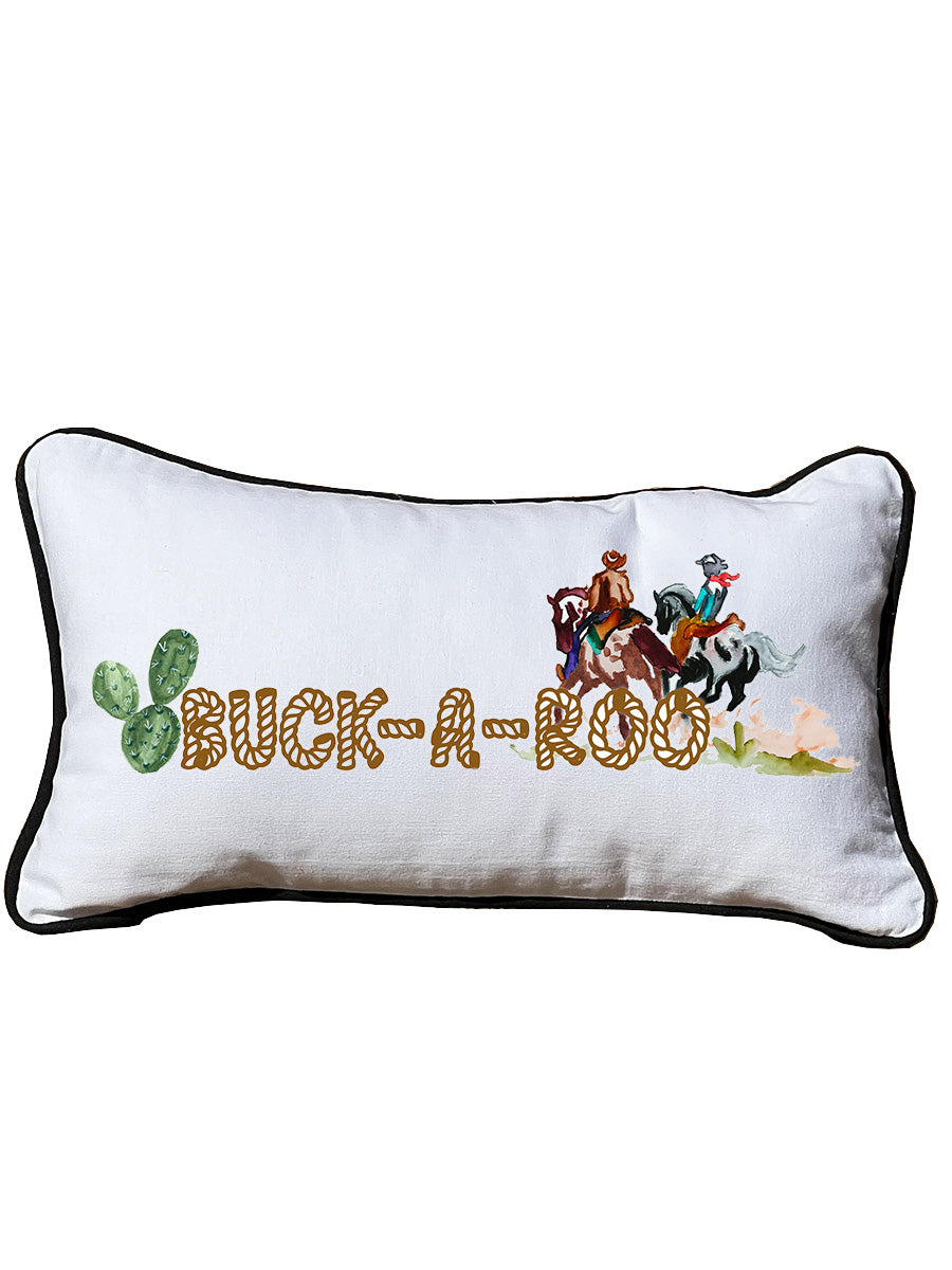 Buck-A-Roo White Lumbar Pillow with Piping
