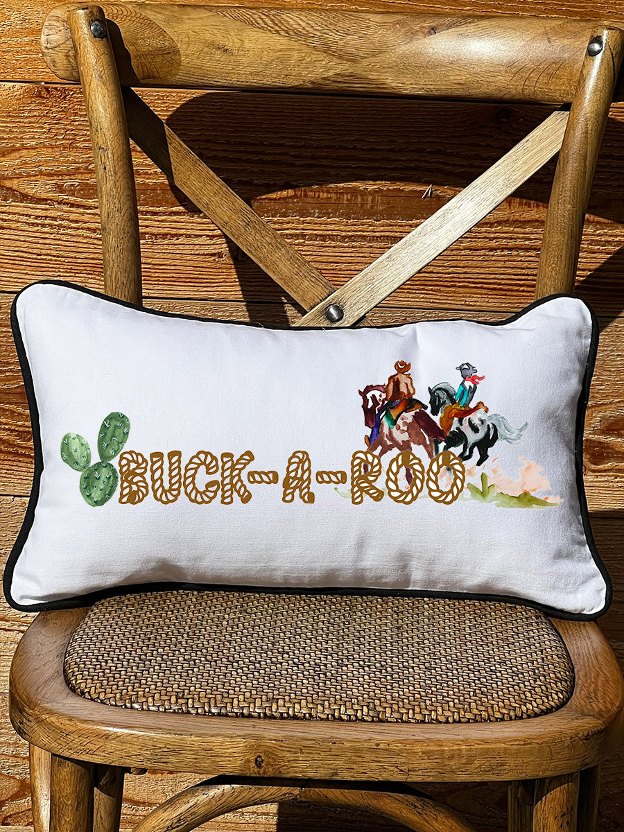Buck-A-Roo White Lumbar Pillow with Piping