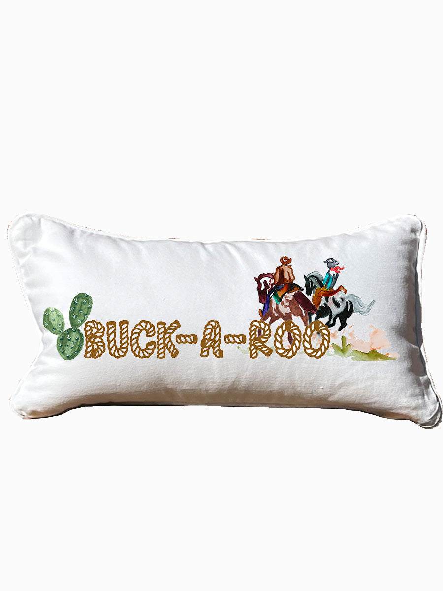 Buck-A-Roo White Lumbar Pillow with Piping