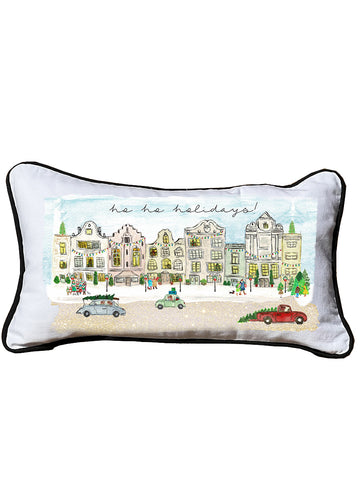 Holiday Cityscape Lumbar Pillow with Piping