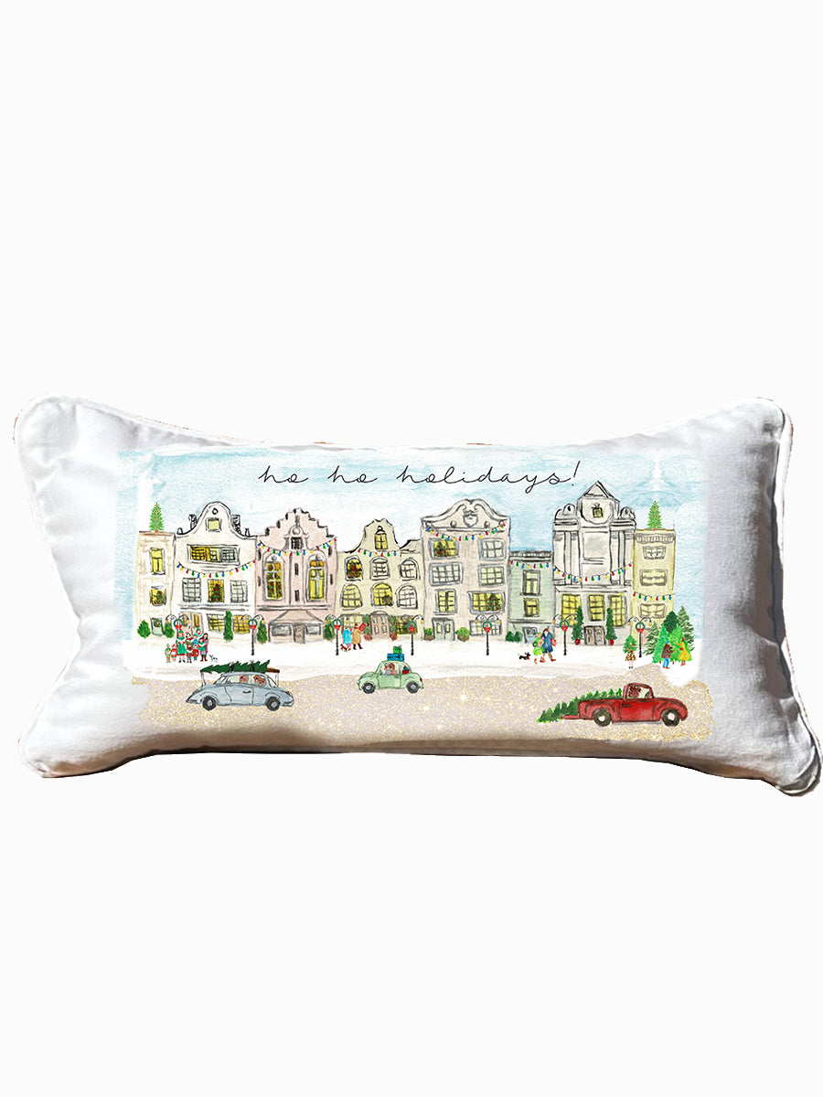 Holiday Cityscape Lumbar Pillow with Piping
