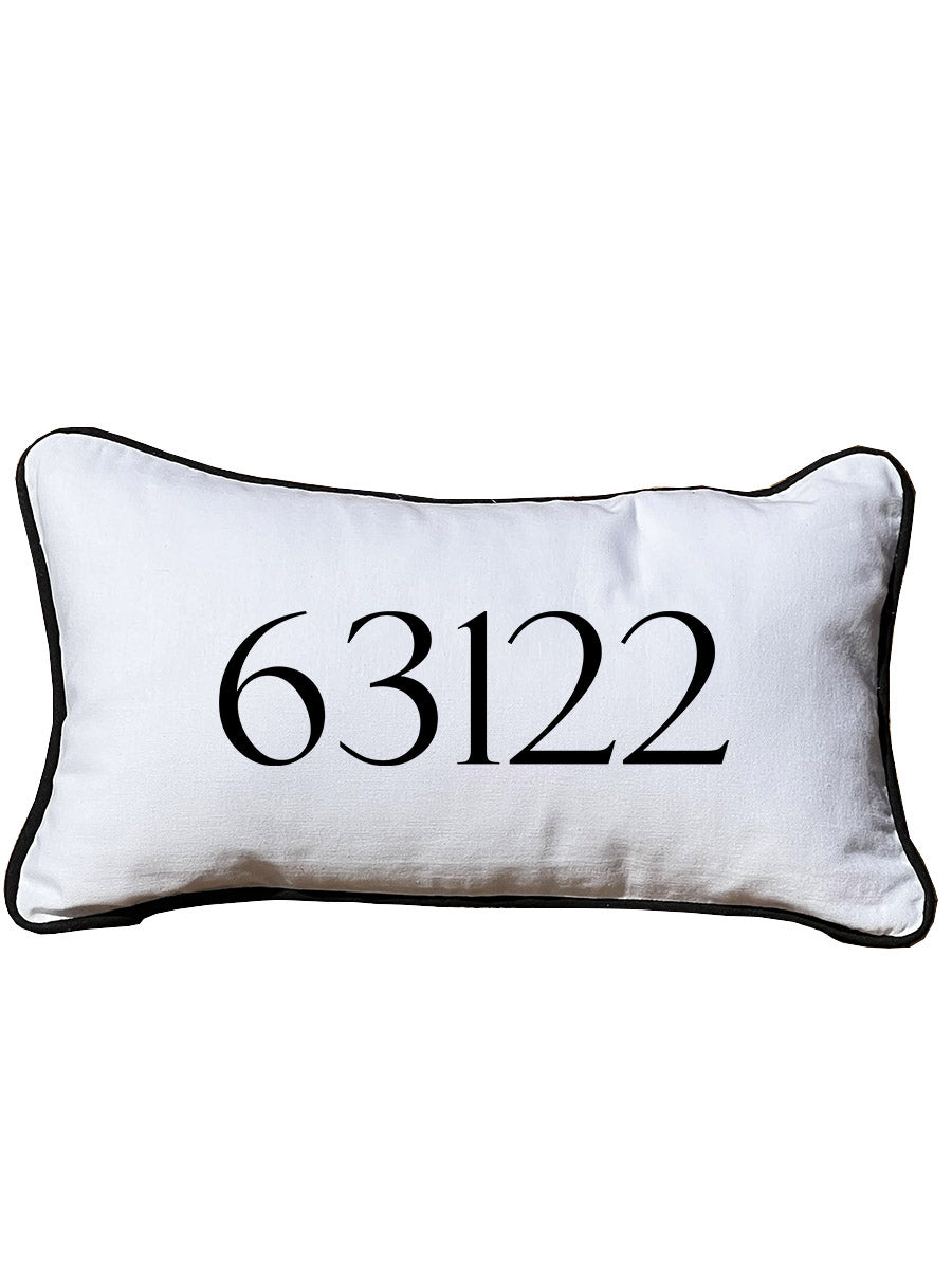 Custom Zipcode Lumbar White Pillow with Piping