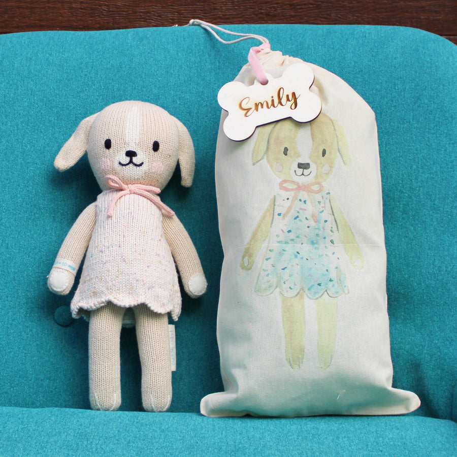 Mia The Dog - Hand Knit Cuddle + Kind Doll with Personalized Bag