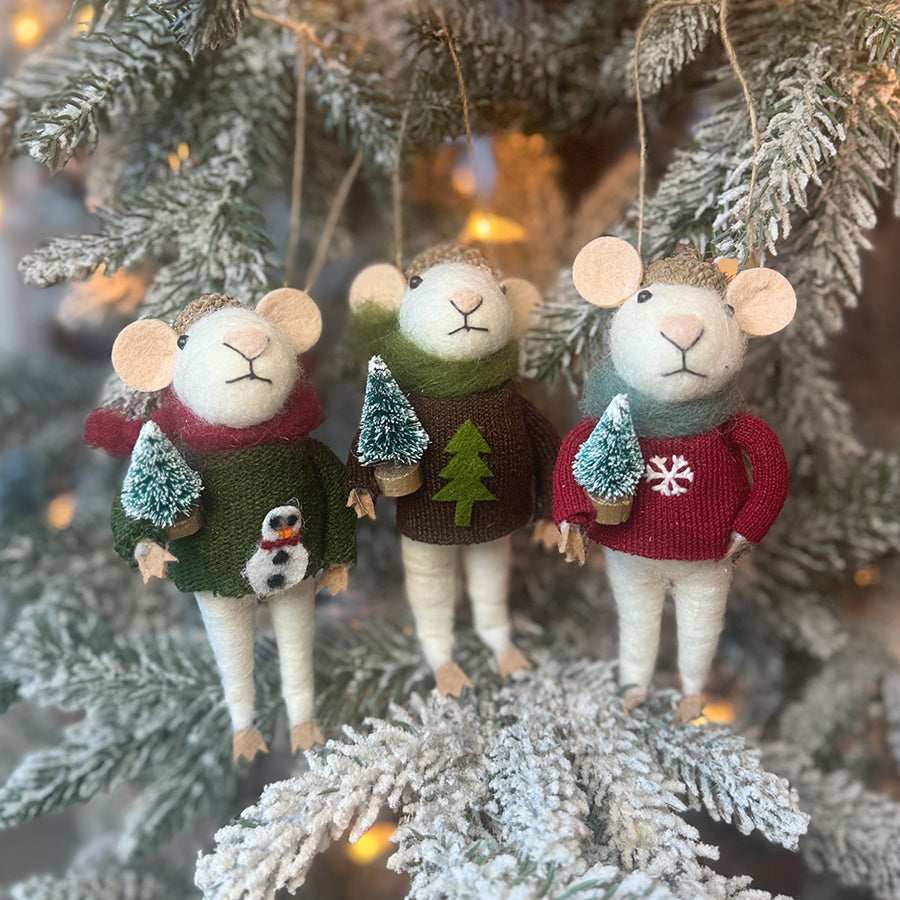 Mouse with sweater and tree Ornament