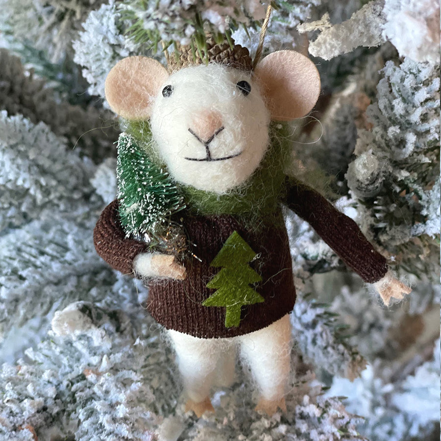 Mouse with sweater and tree Ornament