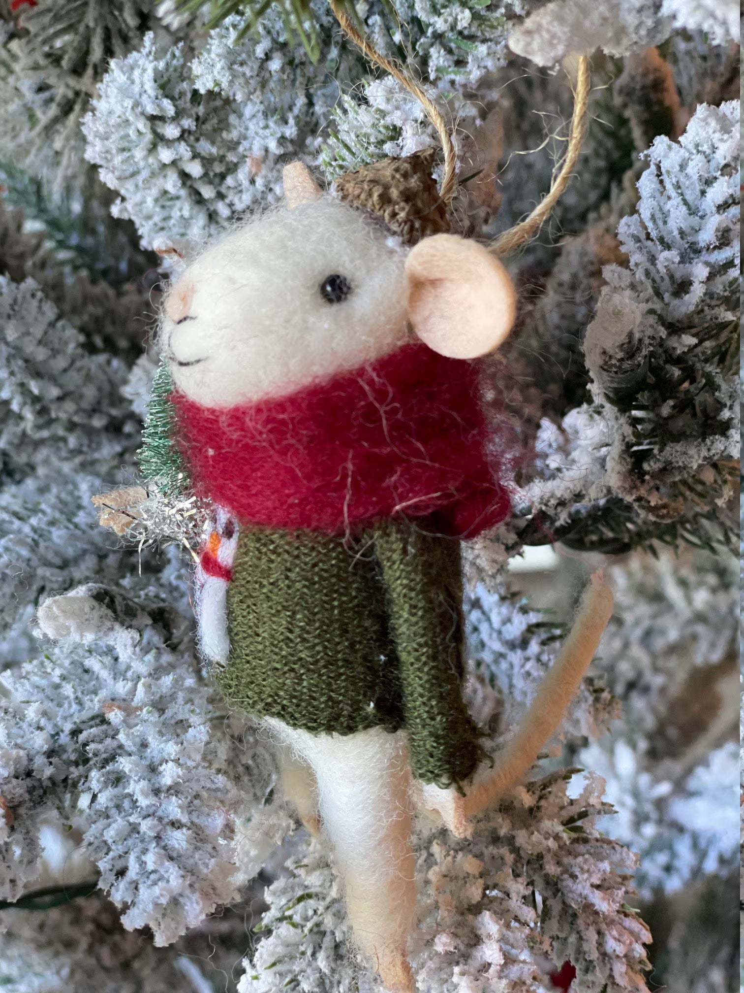 Mouse with sweater and tree Ornament