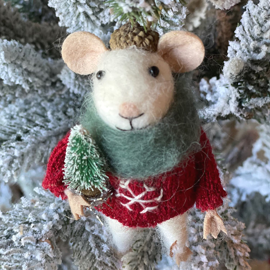 Mouse with sweater and tree Ornament