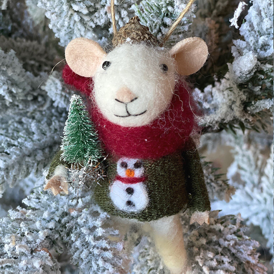Mouse with sweater and tree Ornament