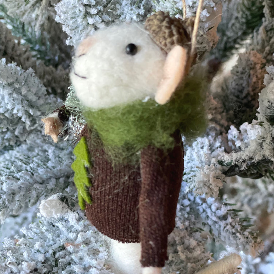 Mouse with sweater and tree Ornament