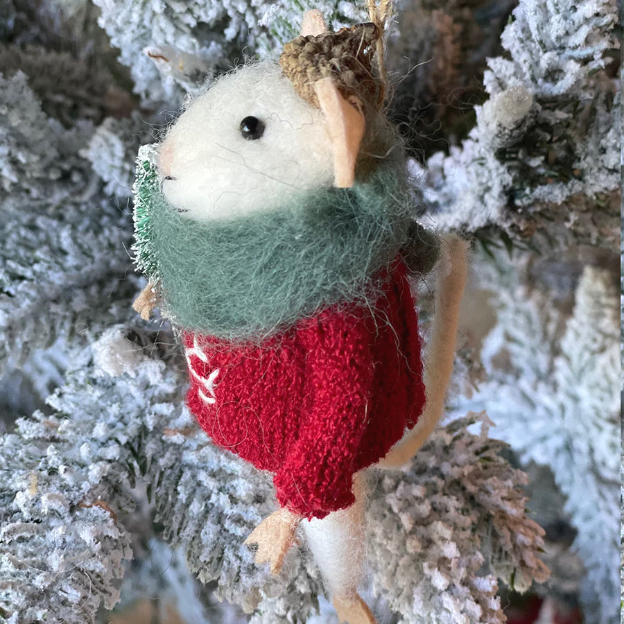 Mouse with sweater and tree Ornament