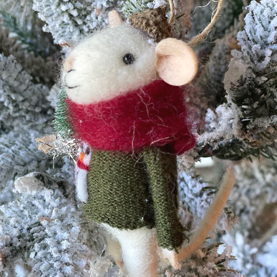 Mouse with sweater and tree Ornament