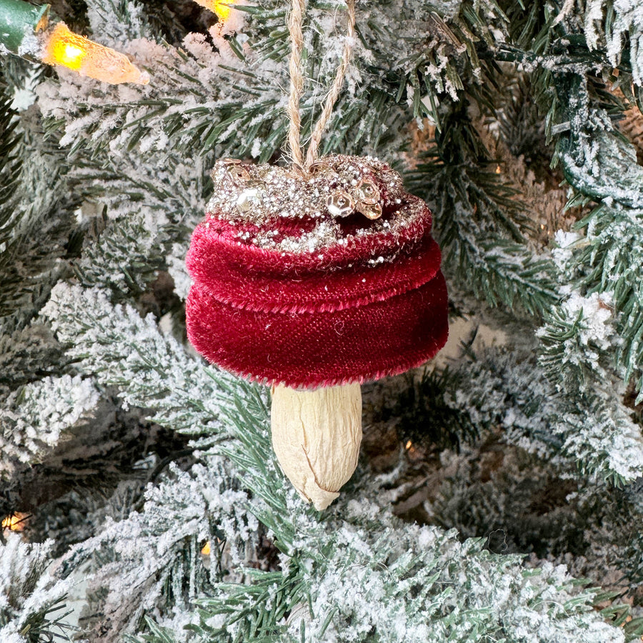 Velvet Glitter Mushroom Ornament