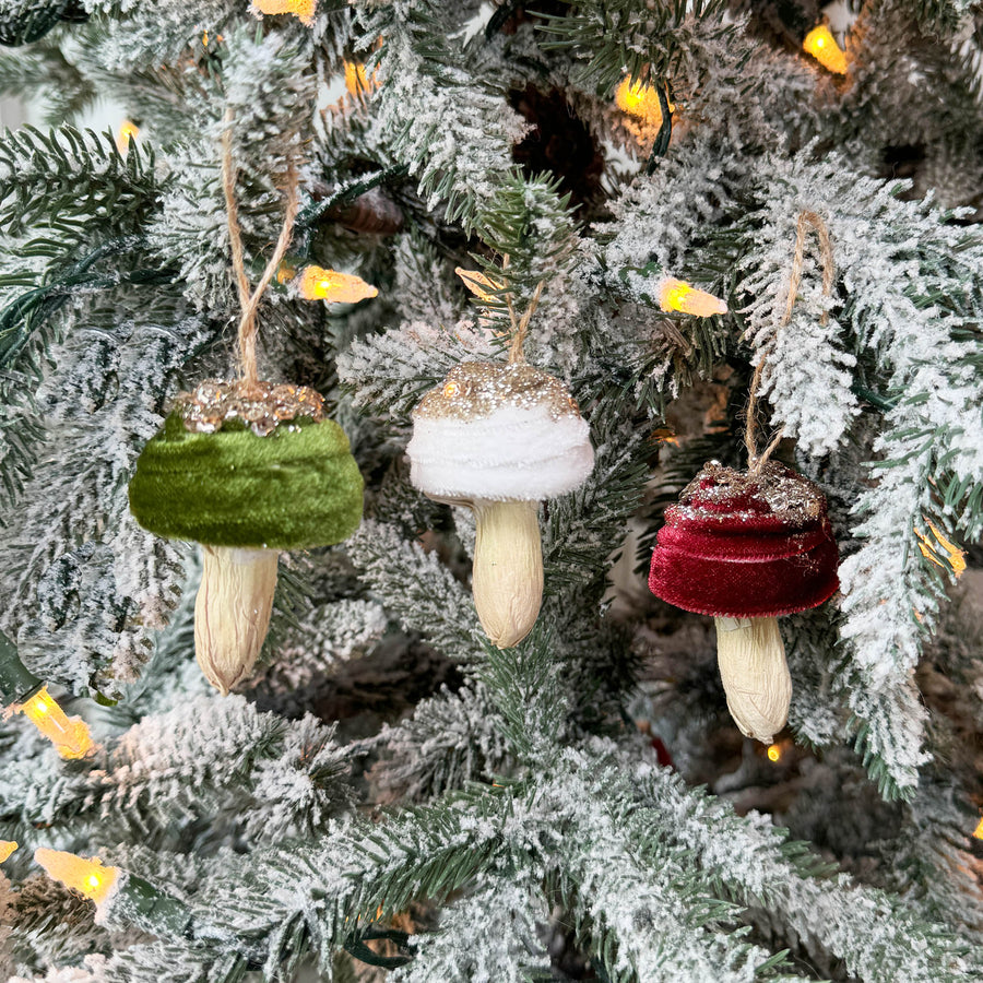 Velvet Glitter Mushroom Ornament