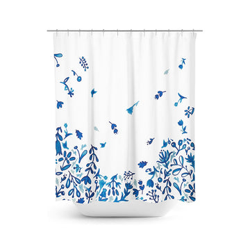 Blue Floral Watercolor Painting | Shower Curtain | Cotton 72" x 72"