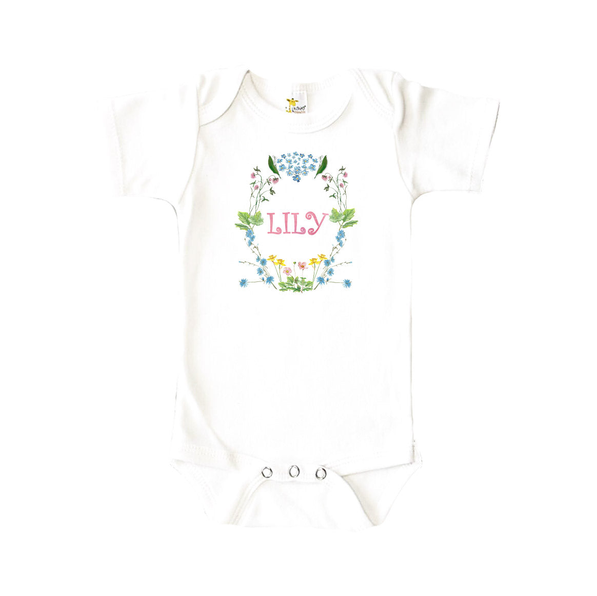 Personalized Name Floral Crest Onesie