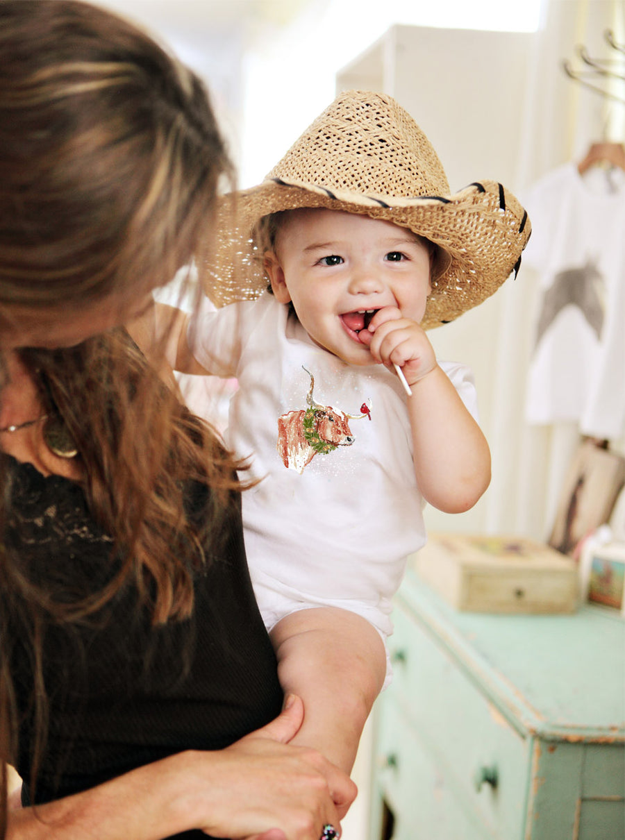 Snowy Longhorn Baby Onesie