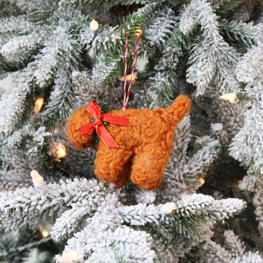 Curly Doodle Dog With Wreath Ornament (LIMITED QUANTITIES)