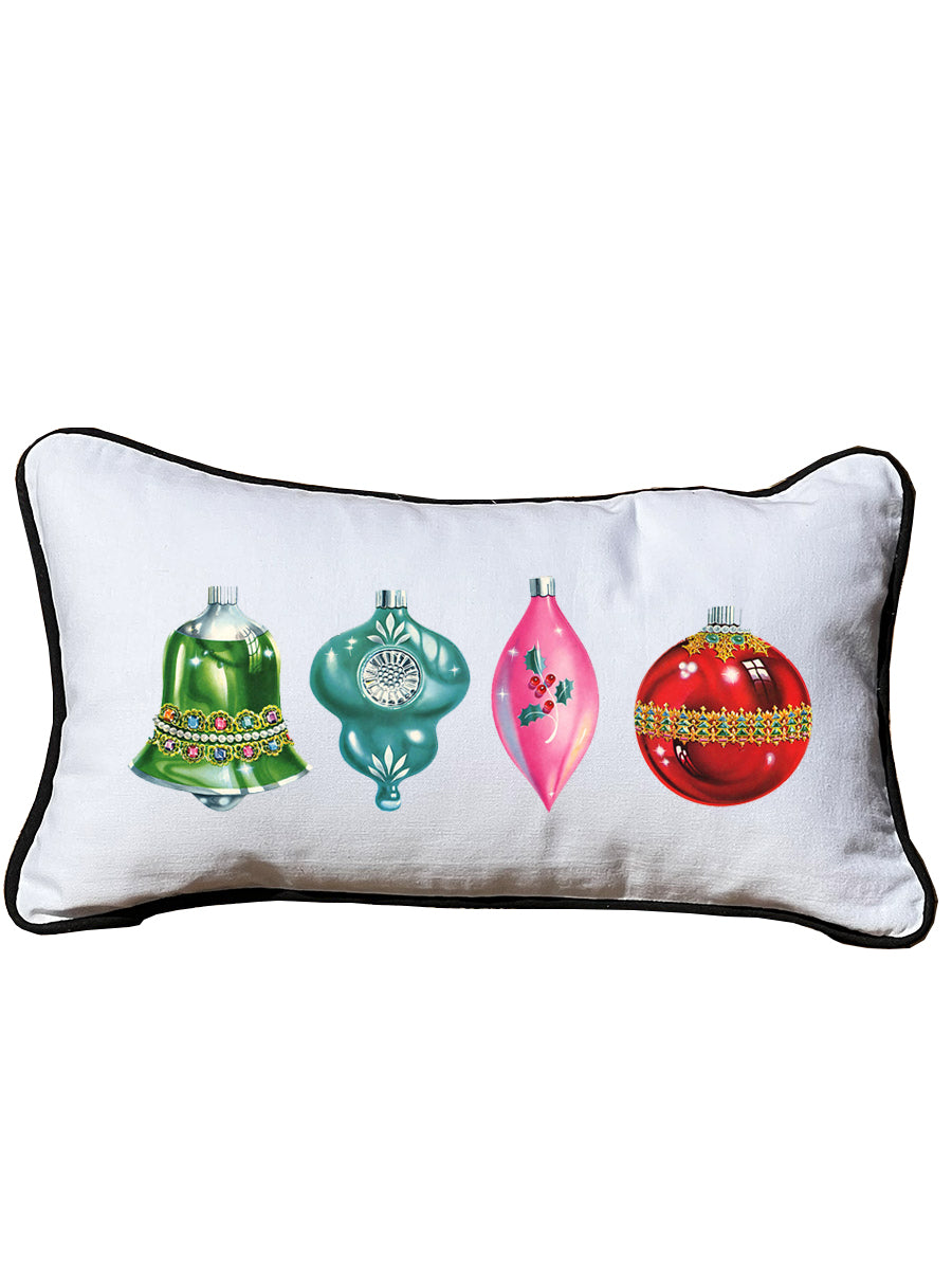 Vintage Ornament White Lumbar Pillow with Piping