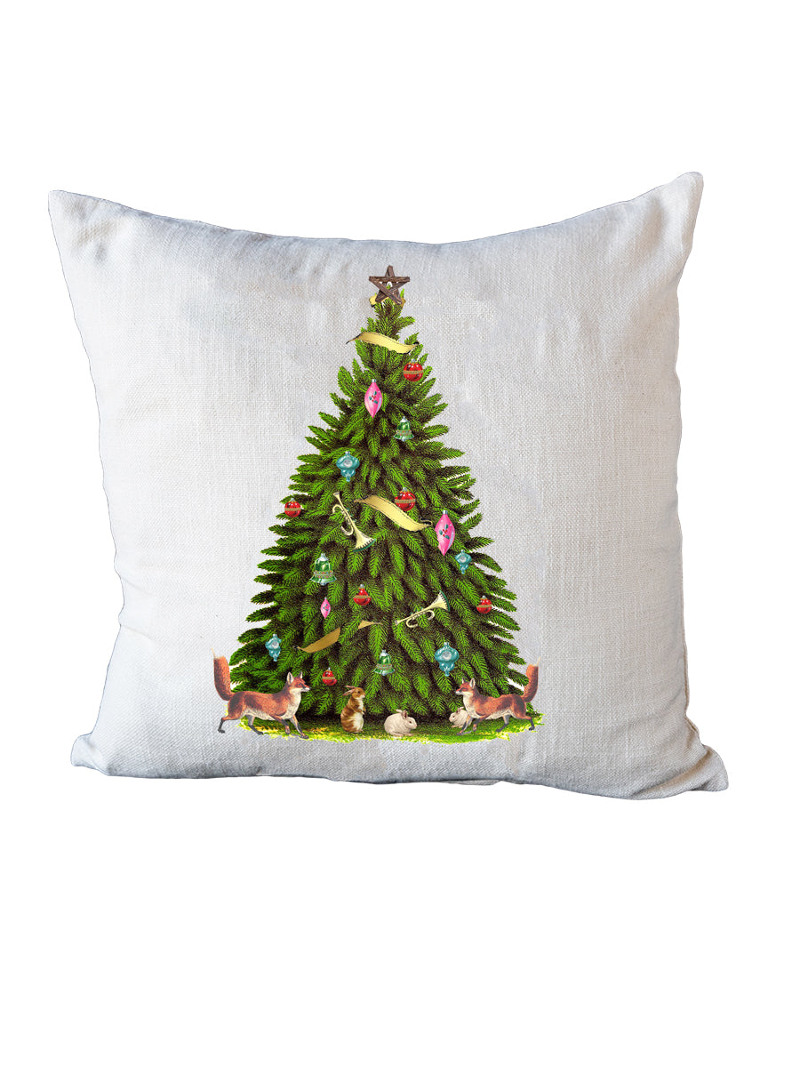 Woodland Christmas Tree Natural Colored Pillow