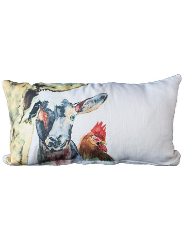 Cow, Kid, Rooster Lumbar Natural Colored Pillow