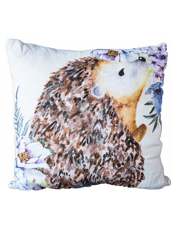 Floral Hedgehog Cotton Zipper Pillow