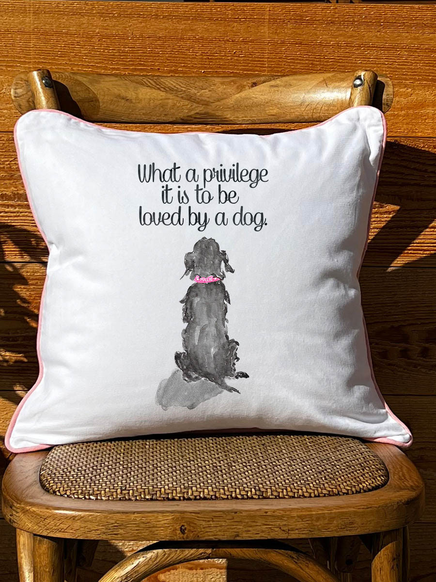 Personalized “To Be Loved by a Dog” Collection – Custom Dog Name Square Pillow, Towel & Magnet