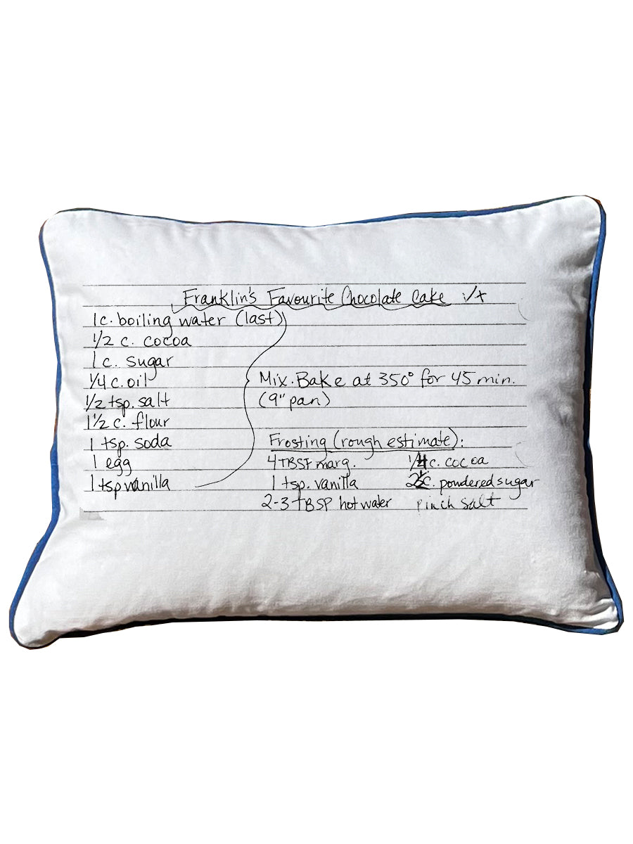 Custom Recipe Pillow With Piping