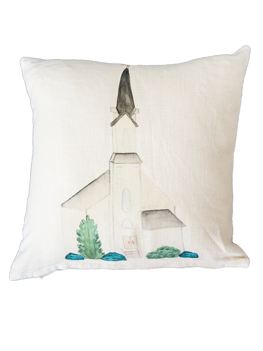 White Church Natural Colored Pillow