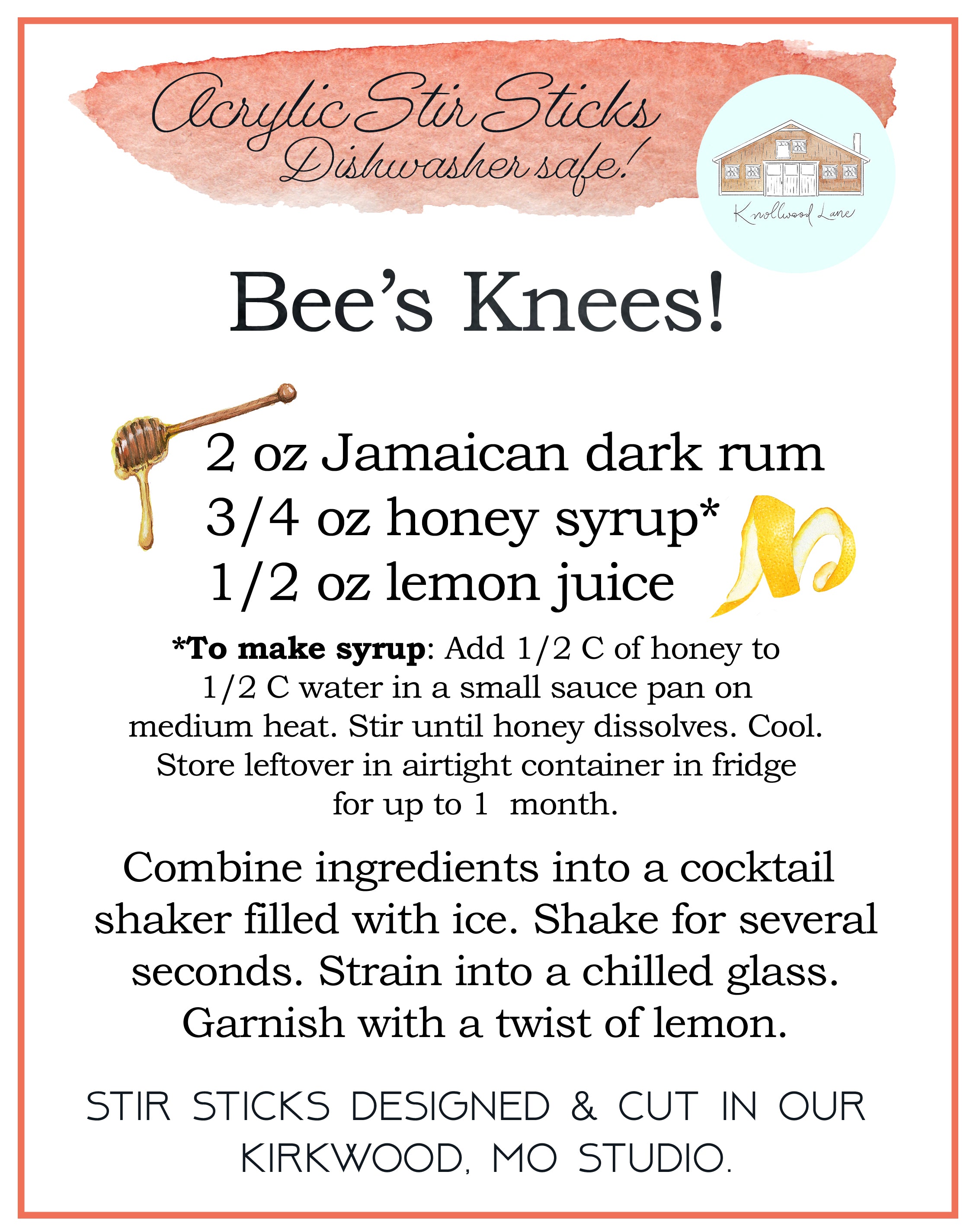 Bee's Knees Bee Acrylic Stir Sticks