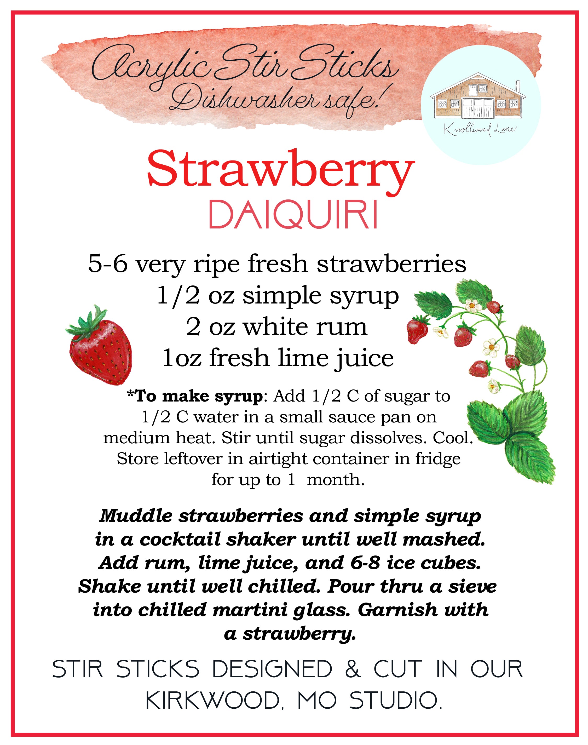 Strawberry Daquiri Acrylic Stir Sticks