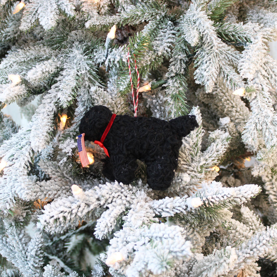 Patriotic Curly Dog Ornament  (LIMITED QUANTITIES)