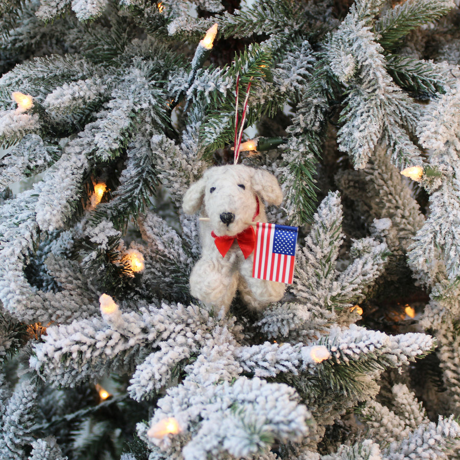 Patriotic Curly Dog Ornament  (LIMITED QUANTITIES)