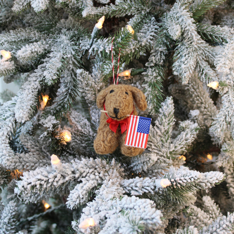 Patriotic Curly Dog Ornament  (LIMITED QUANTITIES)