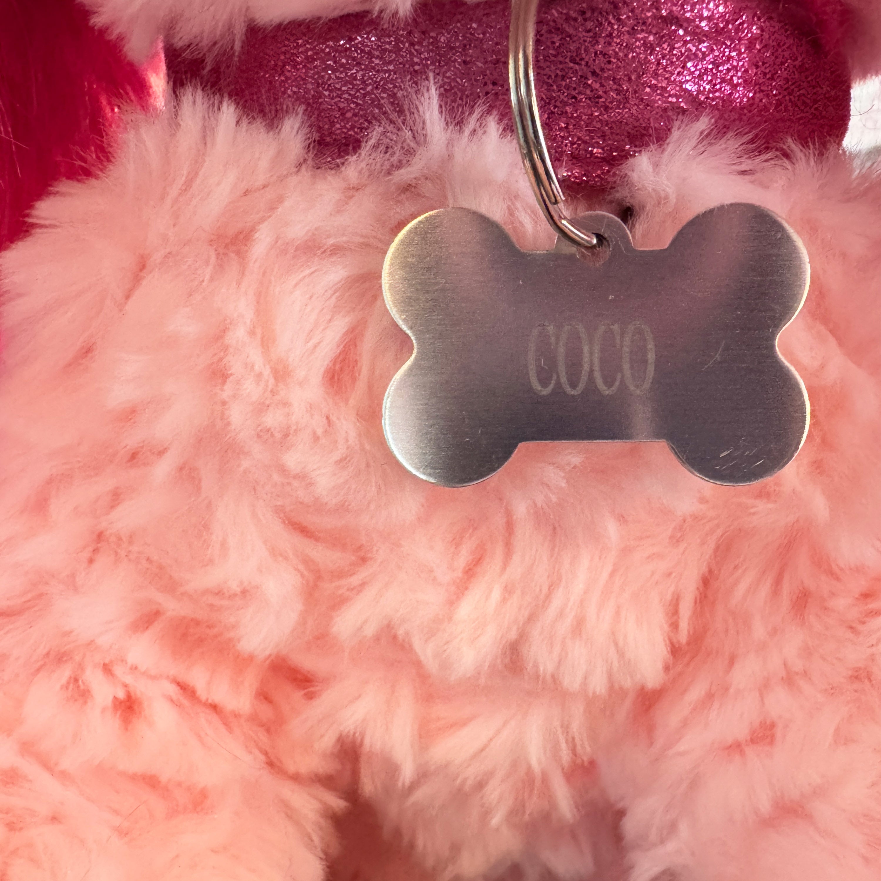 Pink Plush Puppy Toy With Personalized Tag
