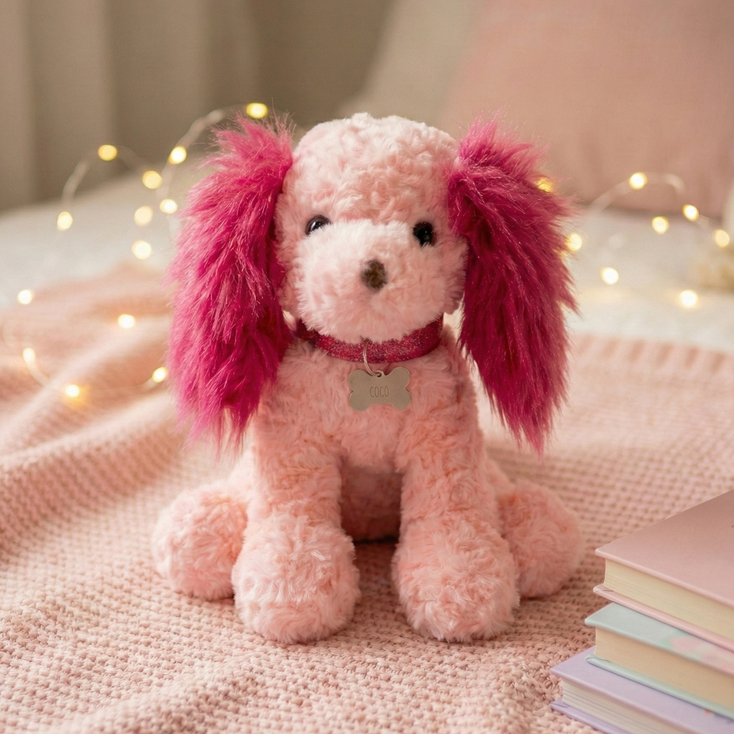 Pink Plush Puppy Toy With Personalized Tag