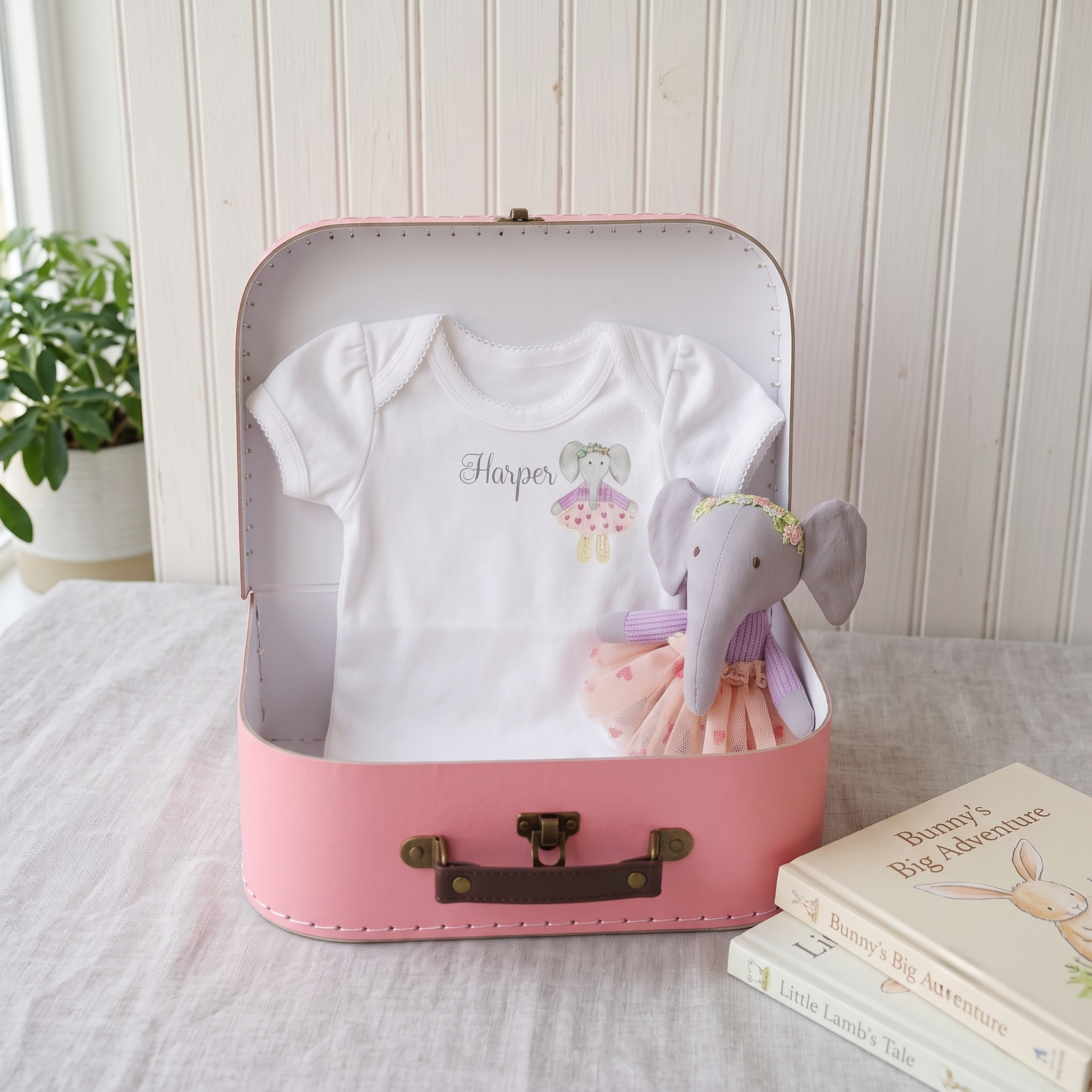 Personalized  Baby Gift Set | Custom Name Onesie & Keepsake Suitcase