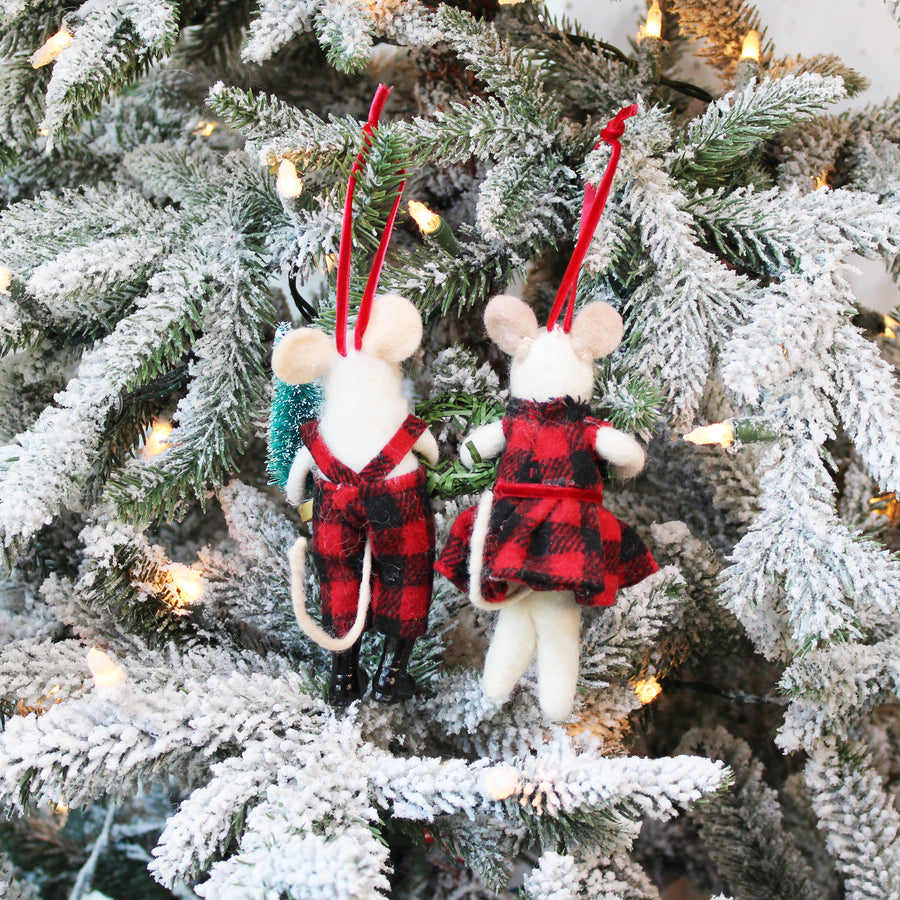 Mr & Mrs Mouse Red Plaid Outfit Ornament