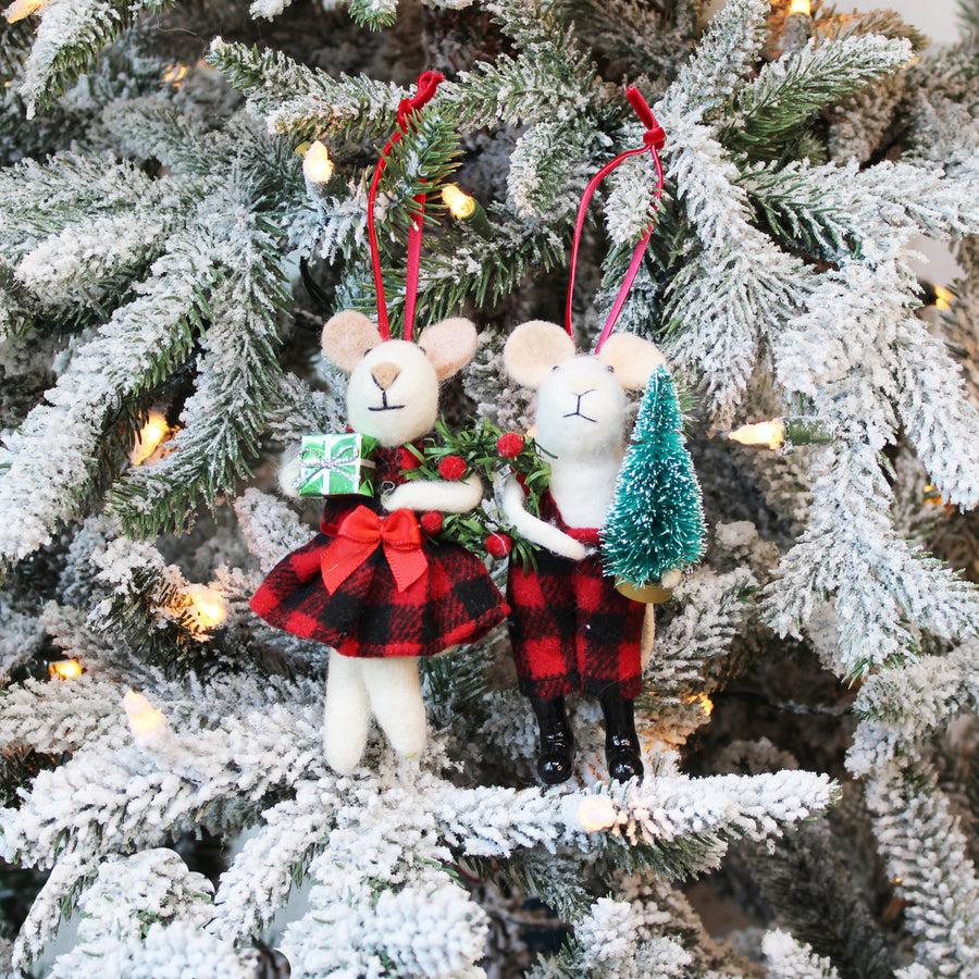 Mr & Mrs Mouse Red Plaid Outfit Ornament