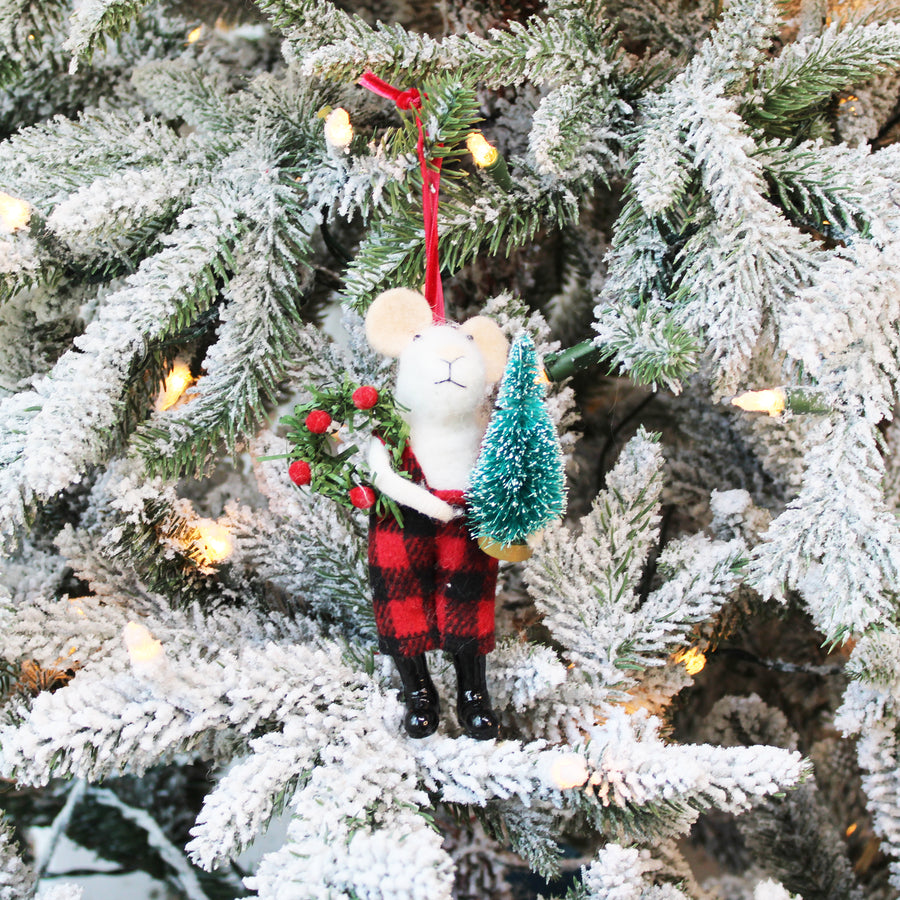 Mr & Mrs Mouse Red Plaid Outfit Ornament