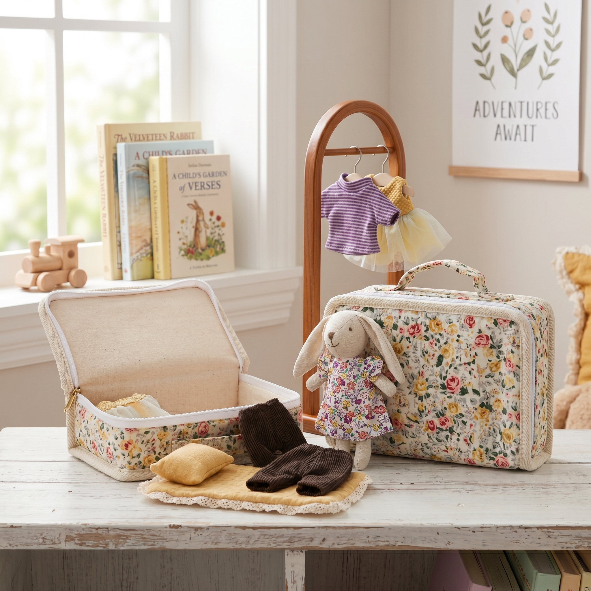 Travel Bunny Dress-Up Set with Suitcase Bed