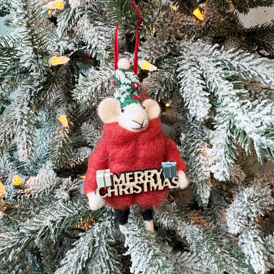 Puffer Jacket Merry Christmas Mouse Ornament